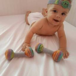 Crochet Dumbbell Set Personalized Baby Gym Toy, Montessori Sensory - thumbnail 4