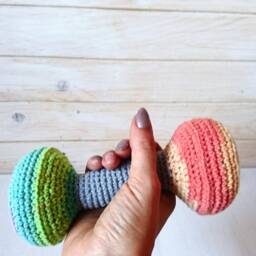 Crochet Dumbbell Set Personalized Baby Gym Toy, Montessori Sensory - thumbnail 2