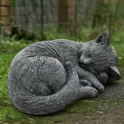 Curled Kitten Figurine Stone Cat Statue Outdoor Kitty Sculpture Concrete Pet Ornament Handmade Decoration Cat Lover Gift Yard Art - thumbnail 1