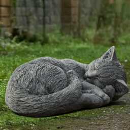 Curled Kitten Figurine Stone Cat Statue Outdoor Kitty Sculpture Concrete Pet Ornament Handmade Decoration Cat Lover Gift Yard Art - thumbnail 2
