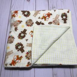Reversible Baby Blanket, Flannel, Animals & Friends Blanket, Multi Colored Boy Girl Neutral - thumbnail 4
