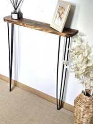 Rustic Narrow Console Table Handmade Radiator Cover With Hairpin Legs