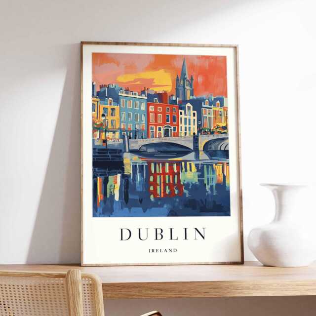 Dublin Cityscape Poster Ireland Travel Print, Minimalist Wall Art - image 1