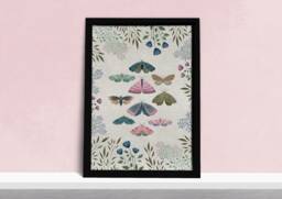 Delicate Moths Art Print - Natural History Illustration Poster Pink & Green Butterfly Painting Gifts For Nature Lovers A5, A4 Or A3 - thumbnail 1