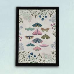 Delicate Moths Art Print - Natural History Illustration Poster Pink & Green Butterfly Painting Gifts For Nature Lovers A5, A4 Or A3 - thumbnail 2