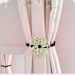 Dahlia Flower Curtain Tiebacks Handmade Nursery Decor, Floral Babyshower Tieback, Baby Room Decoration, Set Of 2 - thumbnail 2