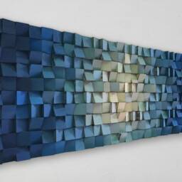 Blue Wood Wall Art Mosaic - Handmade Reclaimed Pine Sound Diffuser - thumbnail 2