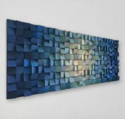 Blue Wood Wall Art Mosaic - Handmade Reclaimed Pine Sound Diffuser - thumbnail 1