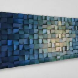 Blue Wood Wall Art Mosaic - Handmade Reclaimed Pine Sound Diffuser - thumbnail 4