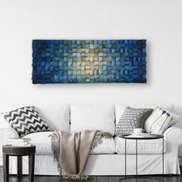 Blue Wood Wall Art Mosaic - Handmade Reclaimed Pine Sound Diffuser - thumbnail 3