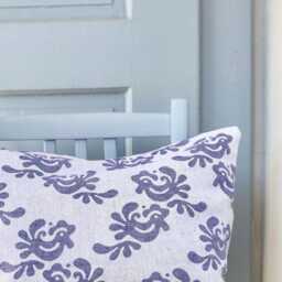 Blue Linen Pillow Cover Woven Folk Motif Cushion, Rustic Home Decor - thumbnail 4