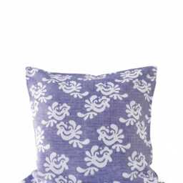 Blue Linen Pillow Cover Woven Folk Motif Cushion, Rustic Home Decor - thumbnail 2