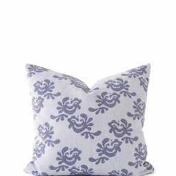 Blue Linen Pillow Cover Woven Folk Motif Cushion, Rustic Home Decor - thumbnail 3