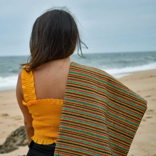 Yellow Woven Throw Blanket - Durable Sofa Cover Boho Bedspread Portuguese Recycled Cotton Sustainable Modern Traditional Home Decor - image 1