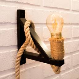 Wall Rope Sconce Handmade Wooden Loft Style Rustic Primitive Rope Lamp - thumbnail 3