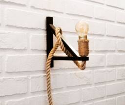 Wall Rope Sconce Handmade Wooden Loft Style Rustic Primitive Rope Lamp