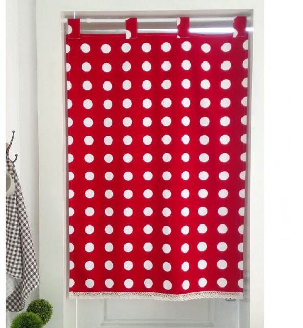 Red Polka Dot Cafe Curtain, Kids Nursery Valance - image 1
