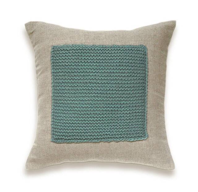 Color Block Linen Knit Pillow Cover in Duck Egg Blue Flax Beige 16 Inch Decorative Wool Cushion Garter Stitch - image 1