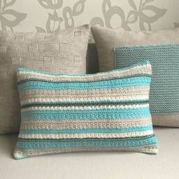 Color Block Linen Knit Pillow Cover in Duck Egg Blue Flax Beige 16 Inch Decorative Wool Cushion Garter Stitch - thumbnail 3