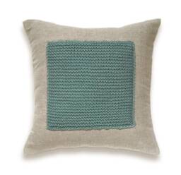 Color Block Linen Knit Pillow Cover in Duck Egg Blue Flax Beige 16 Inch Decorative Wool Cushion Garter Stitch - thumbnail 1