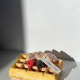 Double Fruit Waffle Candle Cream Inside - Decorative Realistic Food Lookalike Gift Soy Wax Raspberry Blueberry Banana Blackberry - thumbnail 2