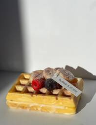 Double Fruit Waffle Candle Cream Inside - Decorative Realistic Food Lookalike Gift Soy Wax Raspberry Blueberry Banana Blackberry - thumbnail 1
