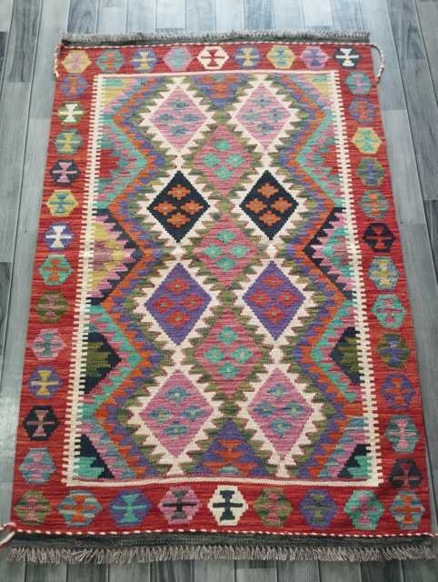 Multicolour Kilim Rug, Handmade Artisan Afghan Turkish Persian Navajo Scandinavian Bohemian Flatweave Natural Wool Rug 152x103 cm - image 1