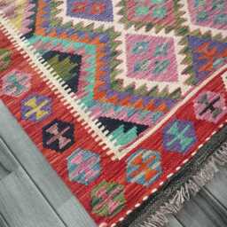 Multicolour Kilim Rug, Handmade Artisan Afghan Turkish Persian Navajo Scandinavian Bohemian Flatweave Natural Wool Rug 152x103 cm - thumbnail 3