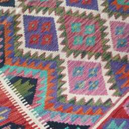 Multicolour Kilim Rug, Handmade Artisan Afghan Turkish Persian Navajo Scandinavian Bohemian Flatweave Natural Wool Rug 152x103 cm - thumbnail 4