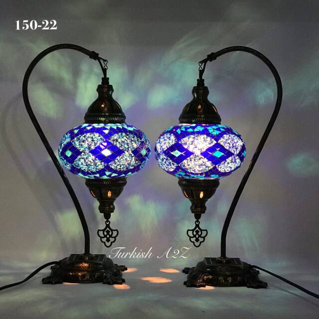 Pair Of Swan Neck Mosaic Table Lamp, Large Globe, Id150 - image 1