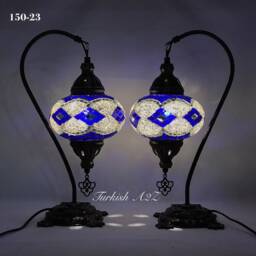 Pair Of Swan Neck Mosaic Table Lamp, Large Globe, Id150 - thumbnail 3