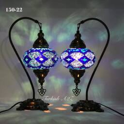 Pair Of Swan Neck Mosaic Table Lamp, Large Globe, Id150 - thumbnail 1