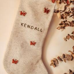 Personalized Family Christmas Santa Stocking, Custom Name Cotton Linen Hand Embroidered Stocking, Kids Stocking - thumbnail 3