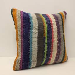 Handmade Wool Kilim Pillow Cover, 20x20 Bohemian Throw - thumbnail 2