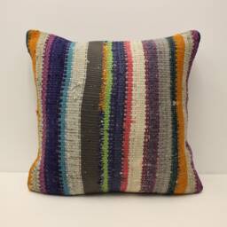 Handmade Wool Kilim Pillow Cover, 20x20 Bohemian Throw - thumbnail 1