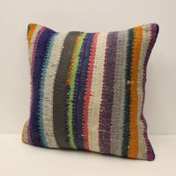 Handmade Wool Kilim Pillow Cover, 20x20 Bohemian Throw - thumbnail 3