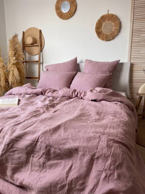 Dusty Rose Linen Duvet Cover, Sustainable Bedding, Quilt Zipper Cover Buttoned - image 1