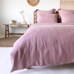 Dusty Rose Linen Duvet Cover, Sustainable Bedding, Quilt Zipper Cover Buttoned - thumbnail 2