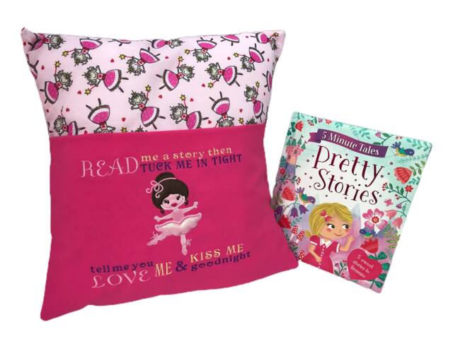 Ballerina Book Cushion Embroidered Reading Pillow, Kids Story Pocket - image 1