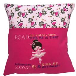 Ballerina Book Cushion Embroidered Reading Pillow, Kids Story Pocket - thumbnail 2