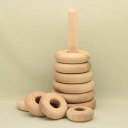Handmade Wooden Stacking Pyramid Montessori Waldorf Toy, 20cm Base - thumbnail 4