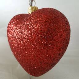 Hand Blown Red Glitter Heart Ornament Polish Glass Bauble - thumbnail 3