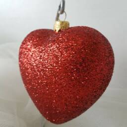 Hand Blown Red Glitter Heart Ornament Polish Glass Bauble - thumbnail 2