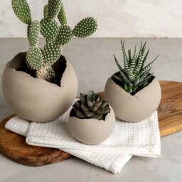 Set Of 3 Concrete Gray Rustic Handmade Eclectic Ceramic Planter Pot, Unique Modern Bohemian Home Decor, Indoor Decorative Planters - thumbnail 2
