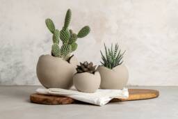 Set Of 3 Concrete Gray Rustic Handmade Eclectic Ceramic Planter Pot, Unique Modern Bohemian Home Decor, Indoor Decorative Planters - thumbnail 1