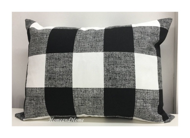 Zipper Closure Black White Buffalo Check Plaid Pillow Covers Euro Shams Throw Lumbar 24x24 Ecru French Gray Snowy Blue - image 1
