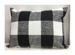 Zipper Closure Black White Buffalo Check Plaid Pillow Covers Euro Shams Throw Lumbar 24x24 Ecru French Gray Snowy Blue - thumbnail 1