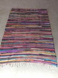 "Rag Rug/Chindi Floor J Multi Color Scrap Cotton Ready To Ship 42""x66" - thumbnail 1
