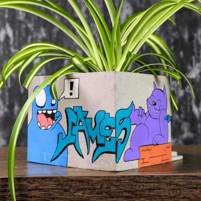 Custom Graffiti Concrete Building Planter, Urban Art Plant Pot - image 1