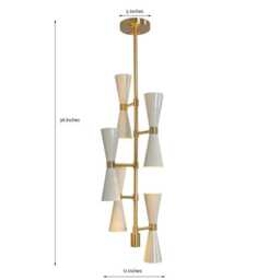 Mid Century Modern Sputnik Chandelier, Brass Finish, White Shade, Multi Light Pendant Lighting - thumbnail 3